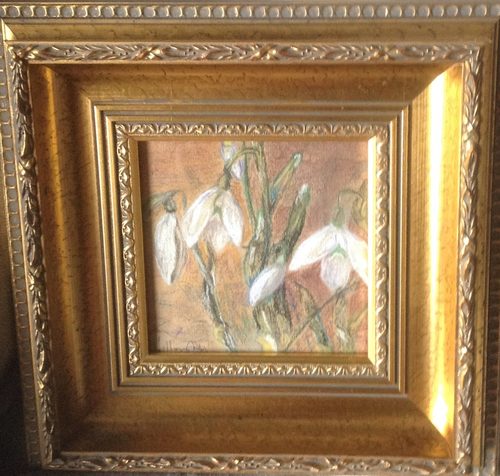 Kath, Snowdrops, harbingers of Spring, pastel.